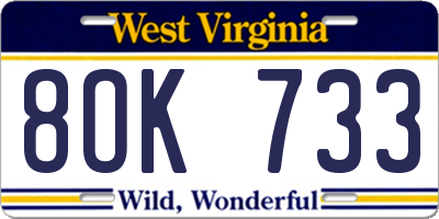 WV license plate 8OK733