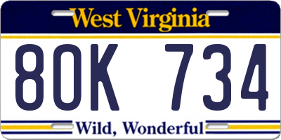 WV license plate 8OK734