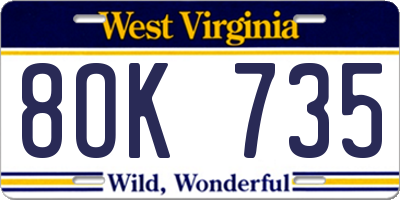 WV license plate 8OK735