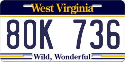 WV license plate 8OK736