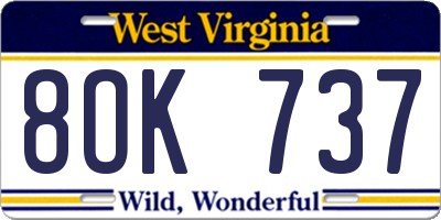 WV license plate 8OK737