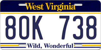 WV license plate 8OK738