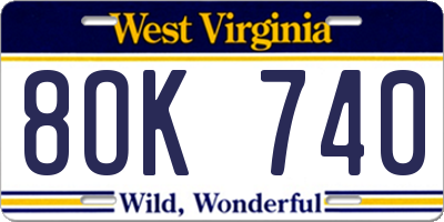 WV license plate 8OK740