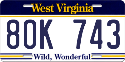 WV license plate 8OK743