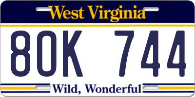 WV license plate 8OK744