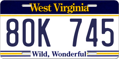 WV license plate 8OK745