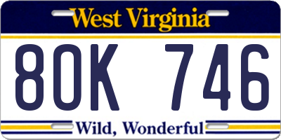 WV license plate 8OK746