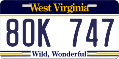 WV license plate 8OK747