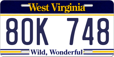 WV license plate 8OK748