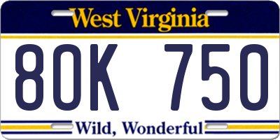 WV license plate 8OK750