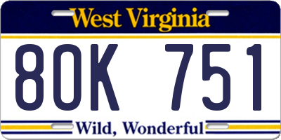 WV license plate 8OK751
