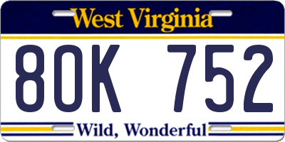 WV license plate 8OK752