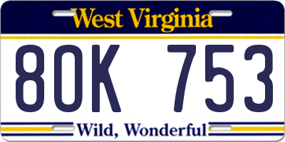 WV license plate 8OK753