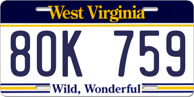 WV license plate 8OK759