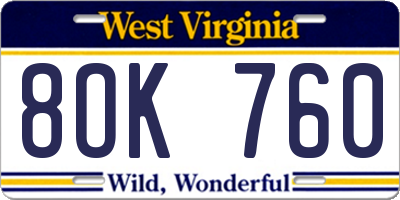 WV license plate 8OK760