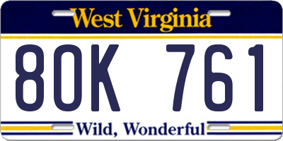 WV license plate 8OK761