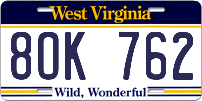 WV license plate 8OK762