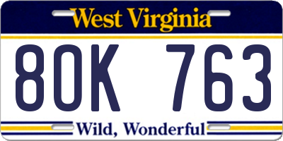 WV license plate 8OK763