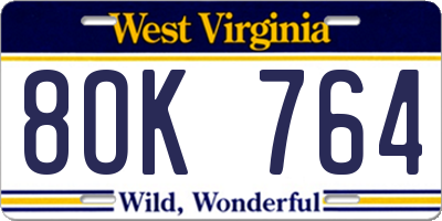 WV license plate 8OK764
