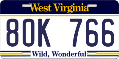 WV license plate 8OK766