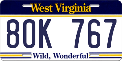 WV license plate 8OK767