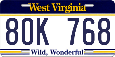 WV license plate 8OK768