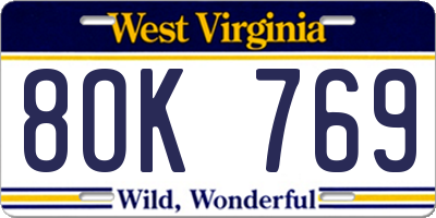 WV license plate 8OK769