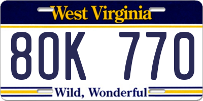 WV license plate 8OK770
