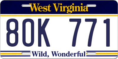 WV license plate 8OK771