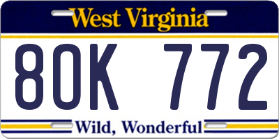 WV license plate 8OK772