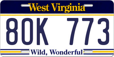WV license plate 8OK773