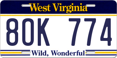 WV license plate 8OK774