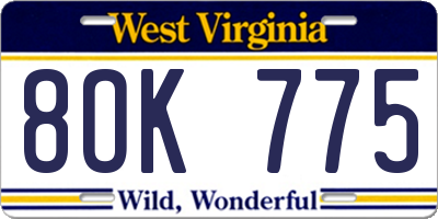 WV license plate 8OK775