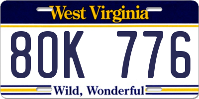 WV license plate 8OK776