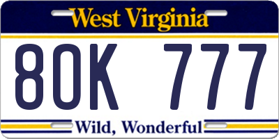 WV license plate 8OK777