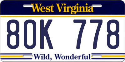 WV license plate 8OK778
