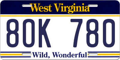 WV license plate 8OK780