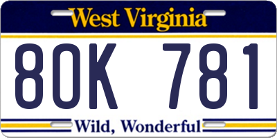 WV license plate 8OK781