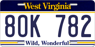 WV license plate 8OK782