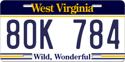 WV license plate 8OK784