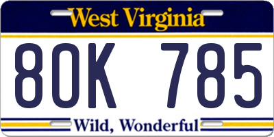 WV license plate 8OK785