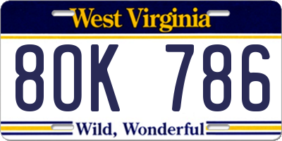 WV license plate 8OK786