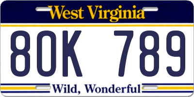 WV license plate 8OK789