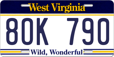 WV license plate 8OK790