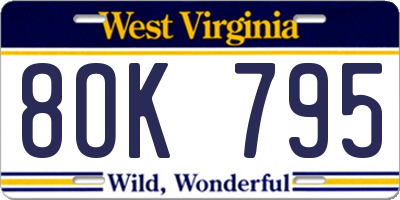 WV license plate 8OK795