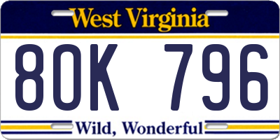 WV license plate 8OK796