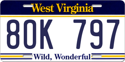 WV license plate 8OK797