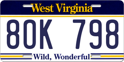 WV license plate 8OK798