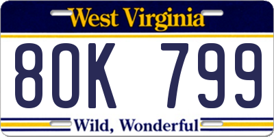 WV license plate 8OK799