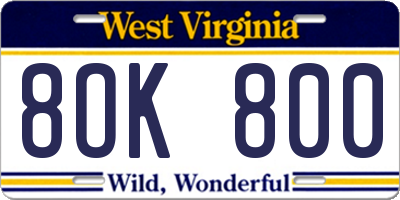 WV license plate 8OK800